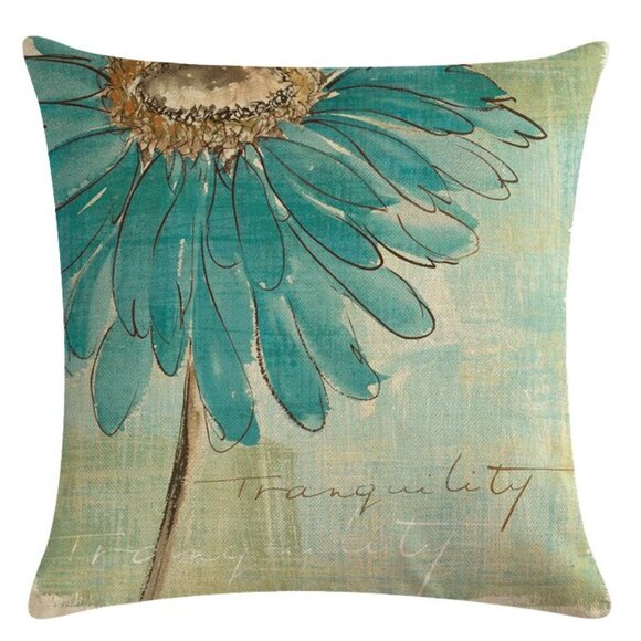 Tranquility Blue Daisy Pillow Cover - Picture 1 of 5